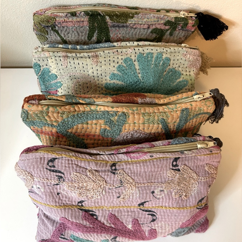 Kantha Embroidered Suzani Pouches/ Cosmetic Bags NWOT